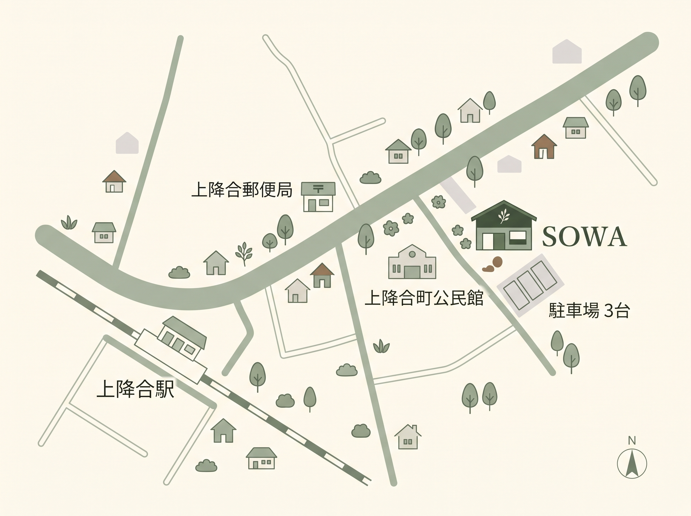 上降合駅からSOWAまでの案内地図