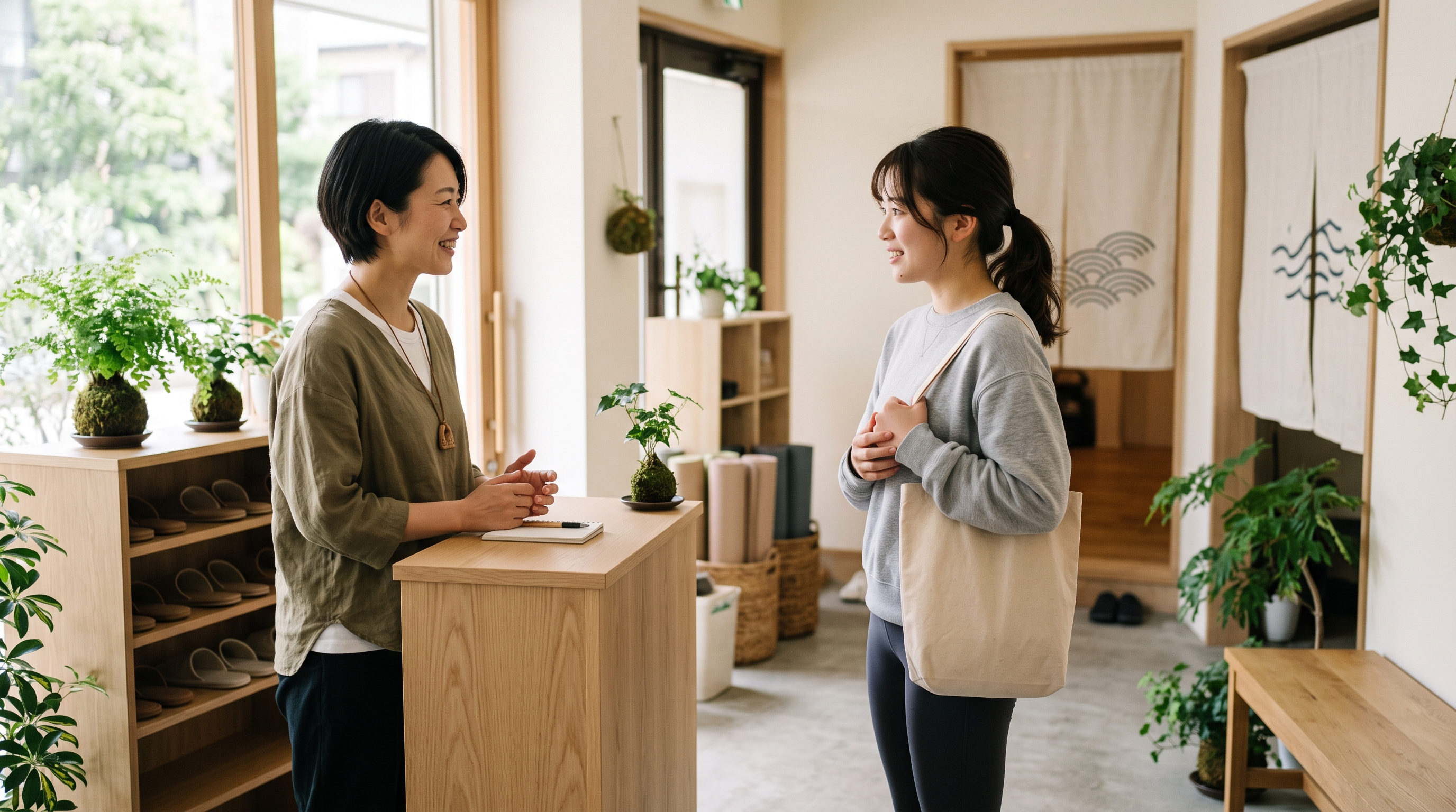 受付で来館者を案内するスタジオスタッフの様子
