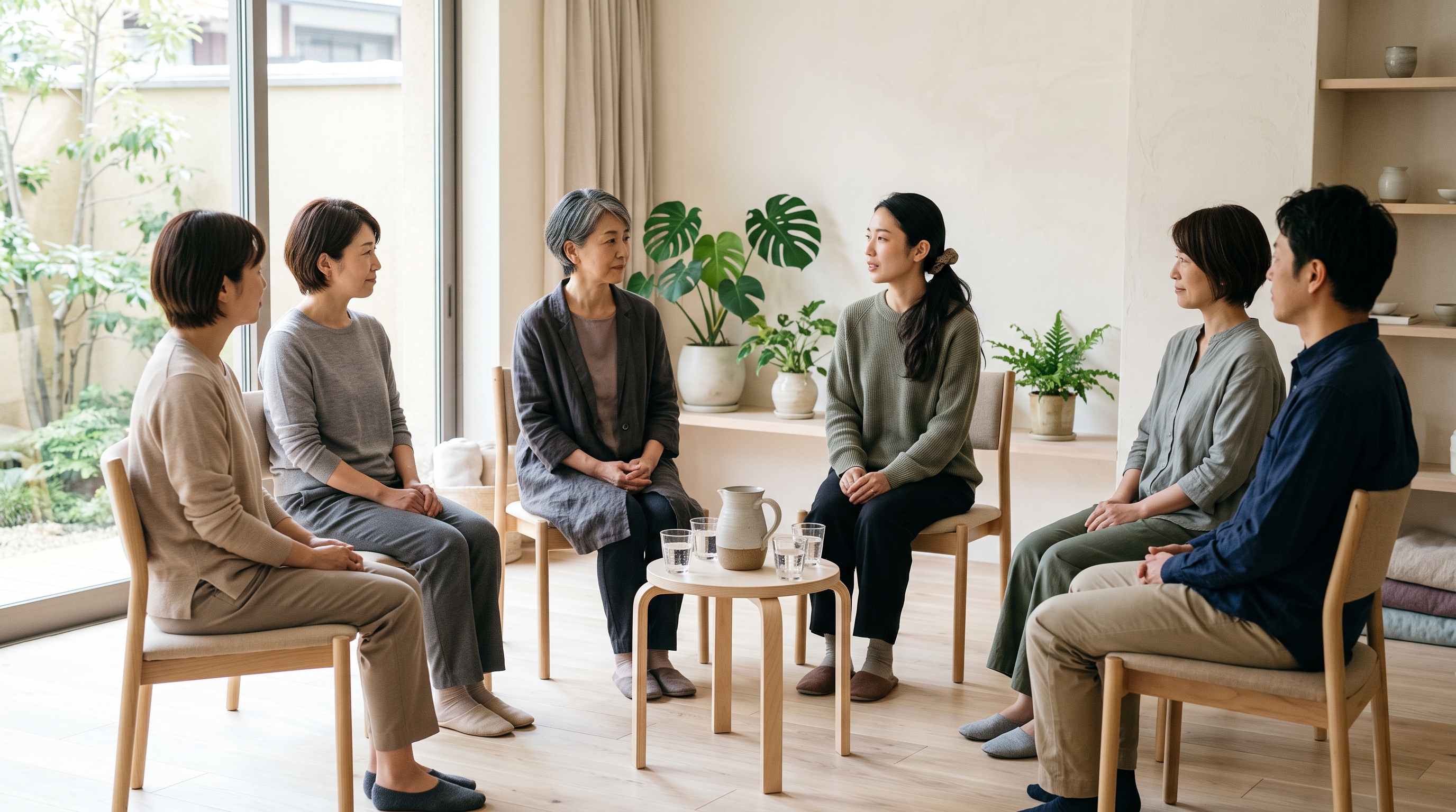 少人数で円になって対話するセルフケア講座の様子