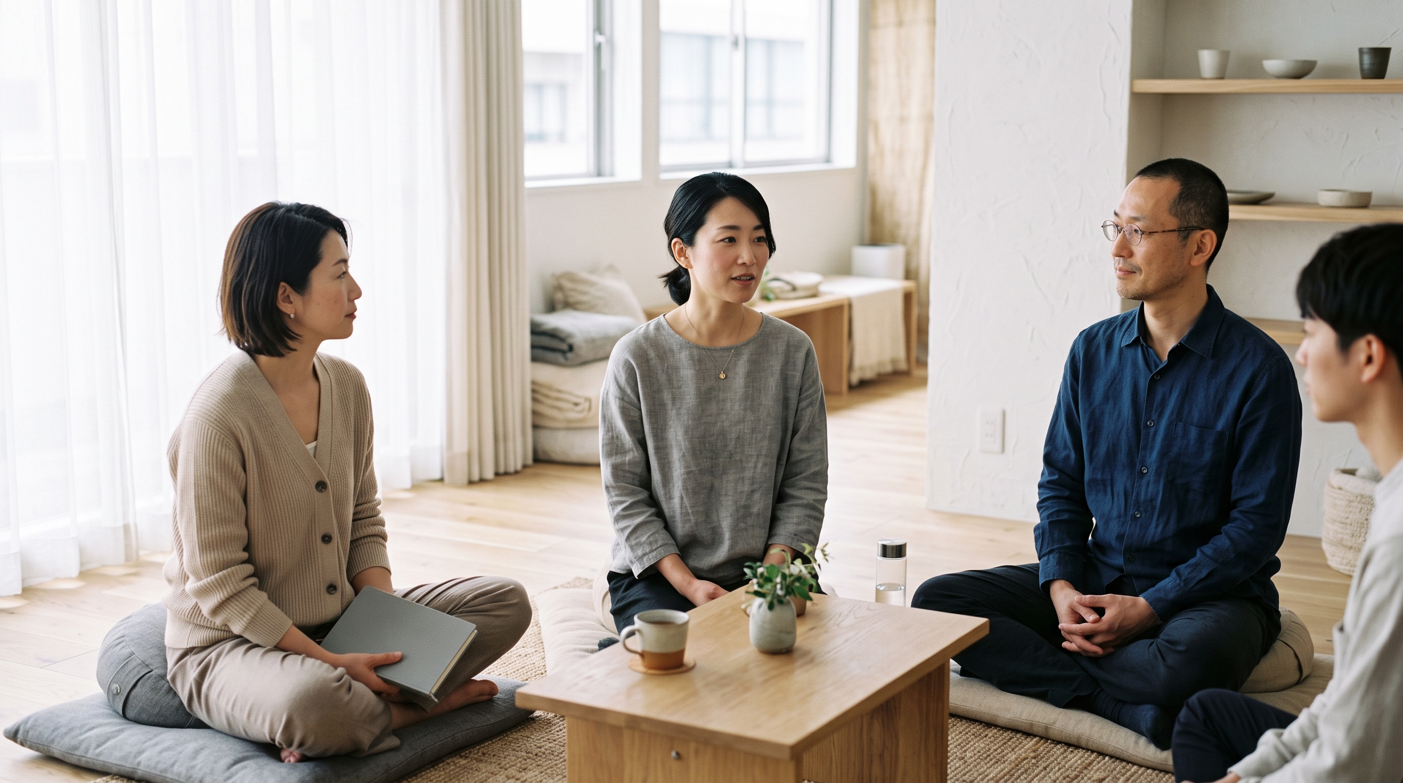 参加者同士が少人数で話を聞き合う様子